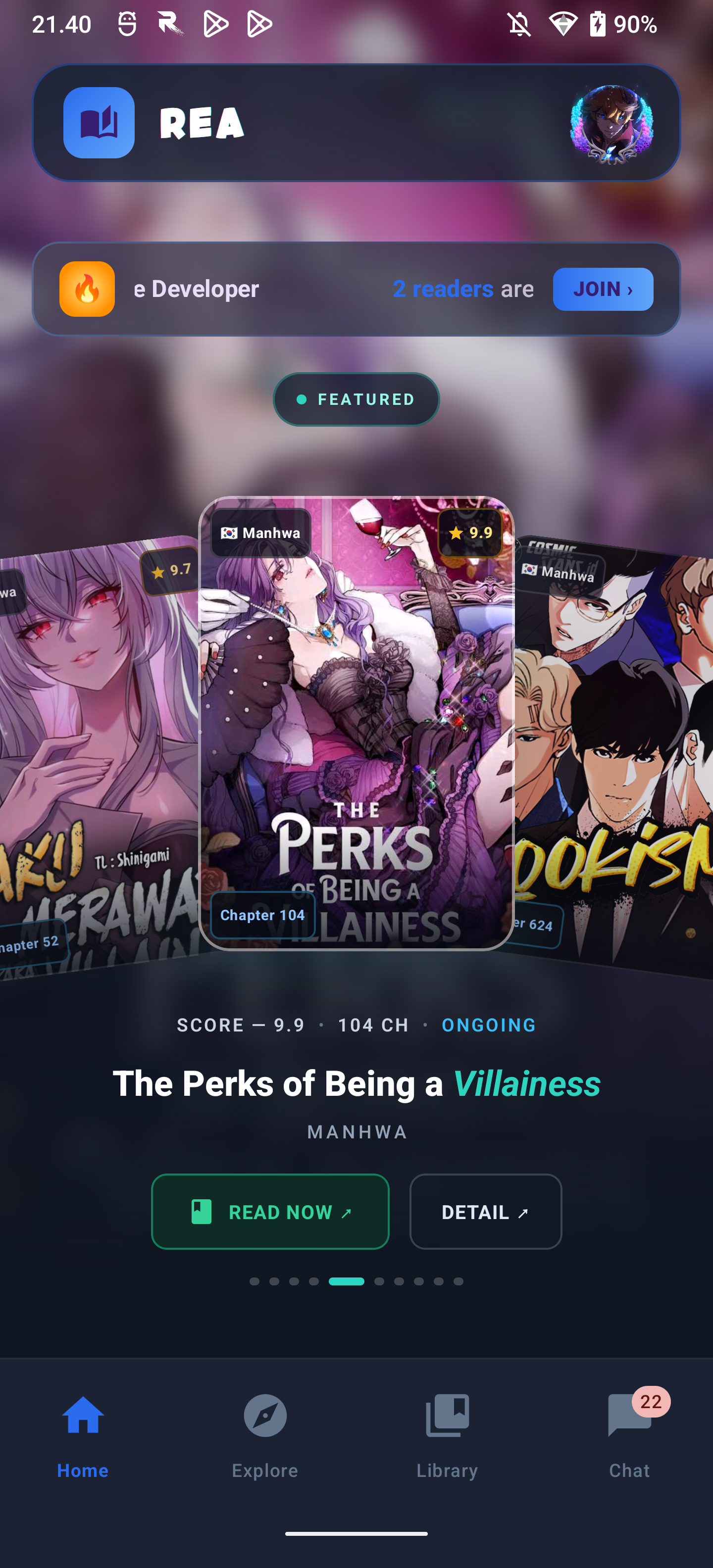 REA Comic Home Screen